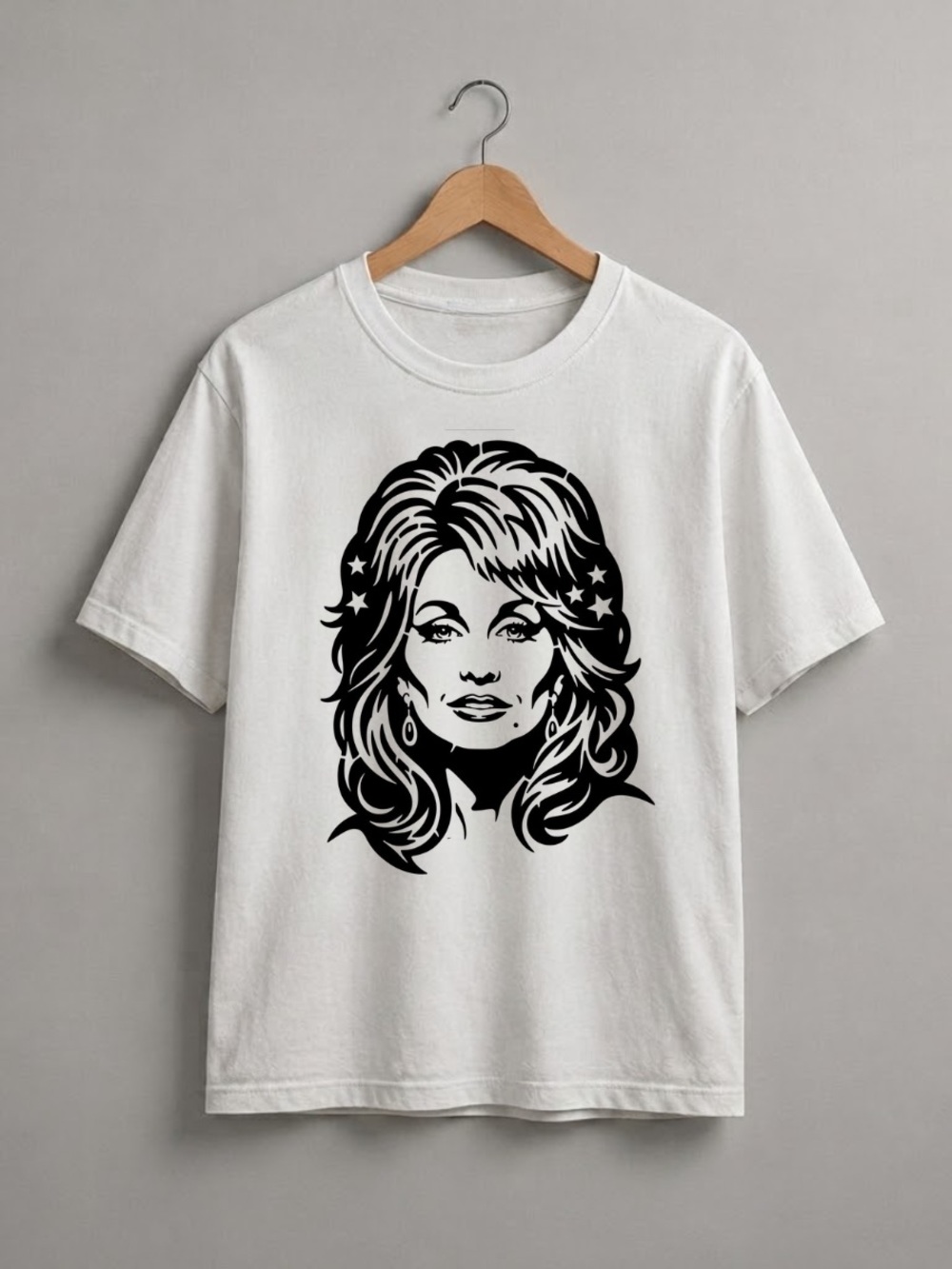 White Short Sleeve Tee with Black Portrait Graphic
